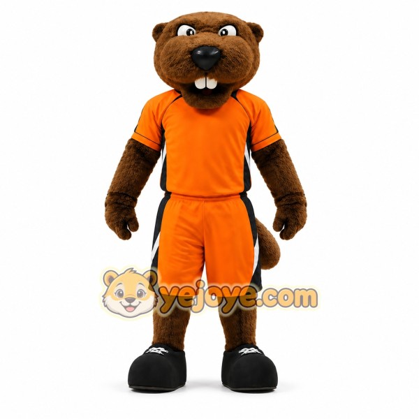 Sport Beaver Mascot Costume in Orange Uniform