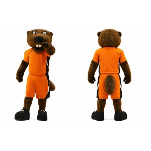 Sport Beaver Mascot Costume in Orange Uniform