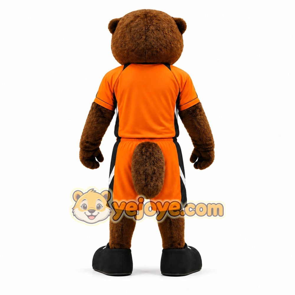 Sport Beaver Mascot Costume in Orange Uniform