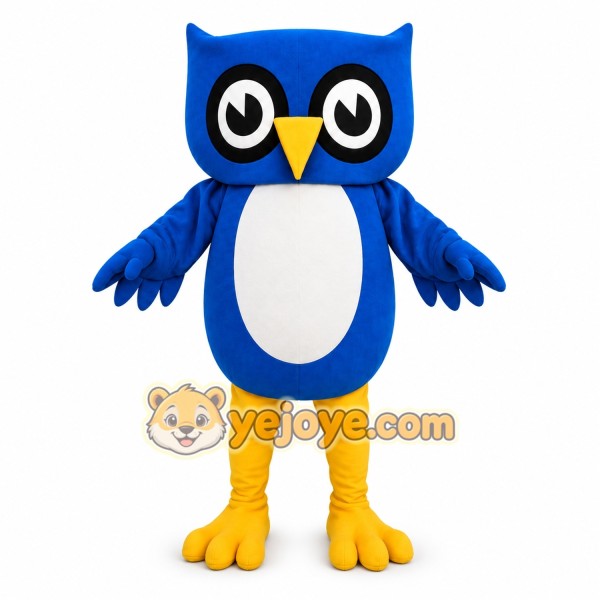 Blue Owl Bird Mascot Costume Cartoon Character