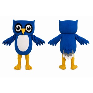 Blue Owl Bird Mascot Costume Cartoon Character