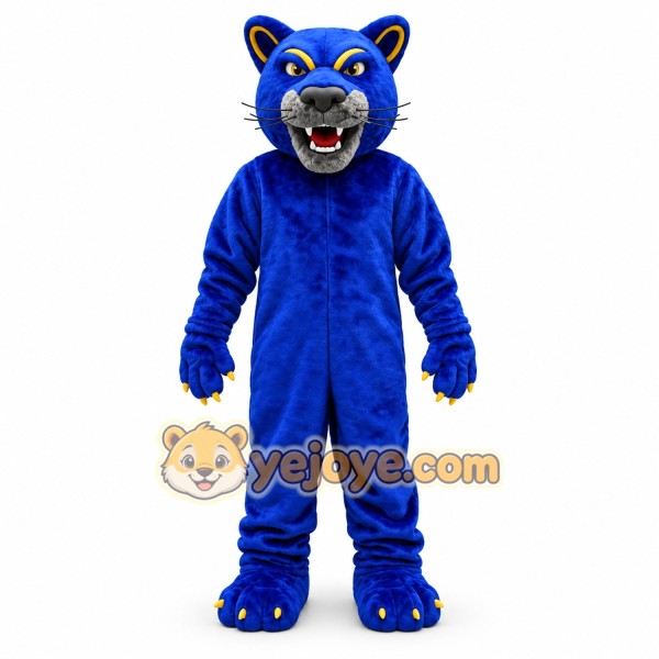 Blue Panther Mascot Costume with Fierce Cat Character Design