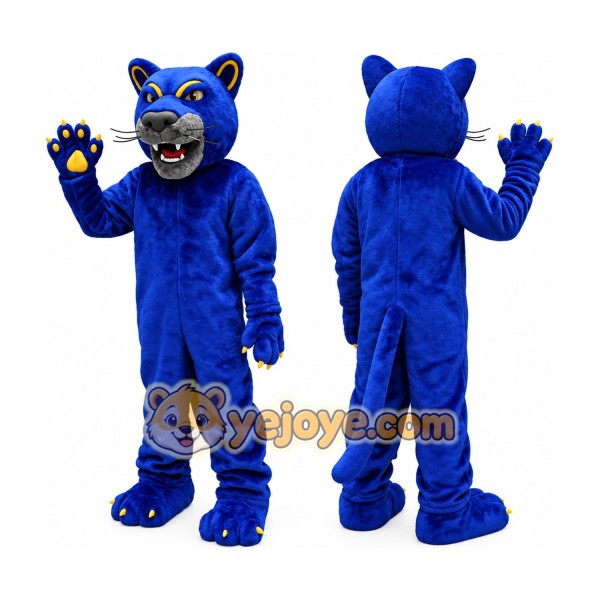 Blue Panther Mascot Costume with Fierce Cat Character Design