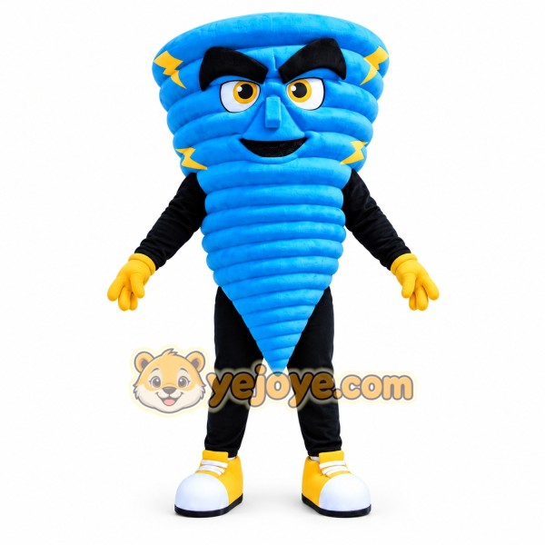 Blue Tornado Mascot Costume with Lightning Storm Character Theme