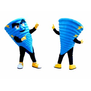 Blue Tornado Mascot Costume with Lightning Storm Character Theme