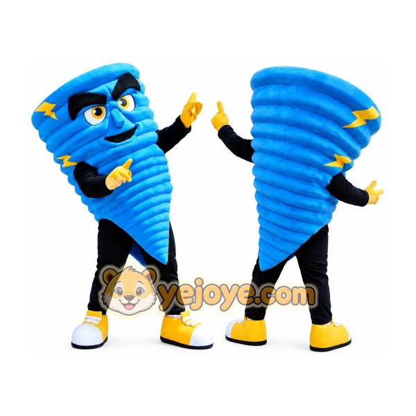 Blue Tornado Mascot Costume with Lightning Storm Character Theme