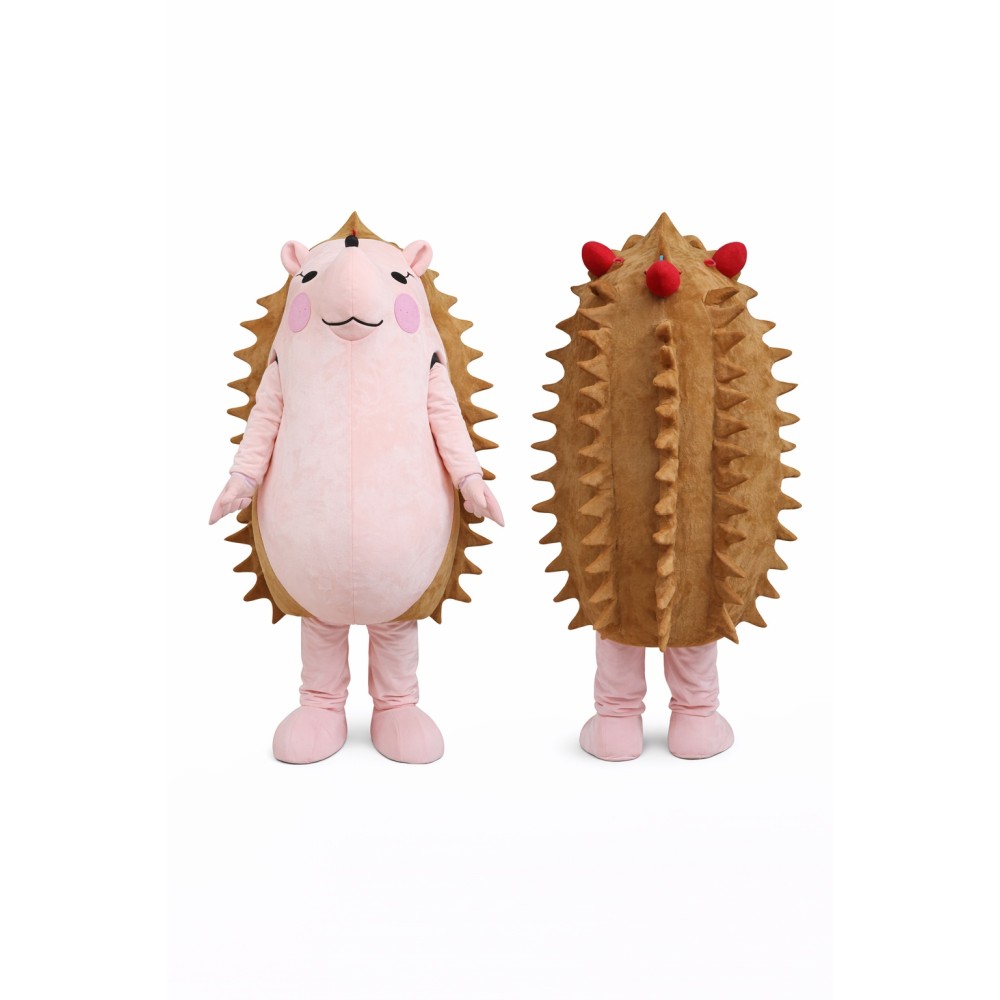 Cute Hedgehog Mascot Costume with Red Berry Spikes and Plush Cartoon Design
