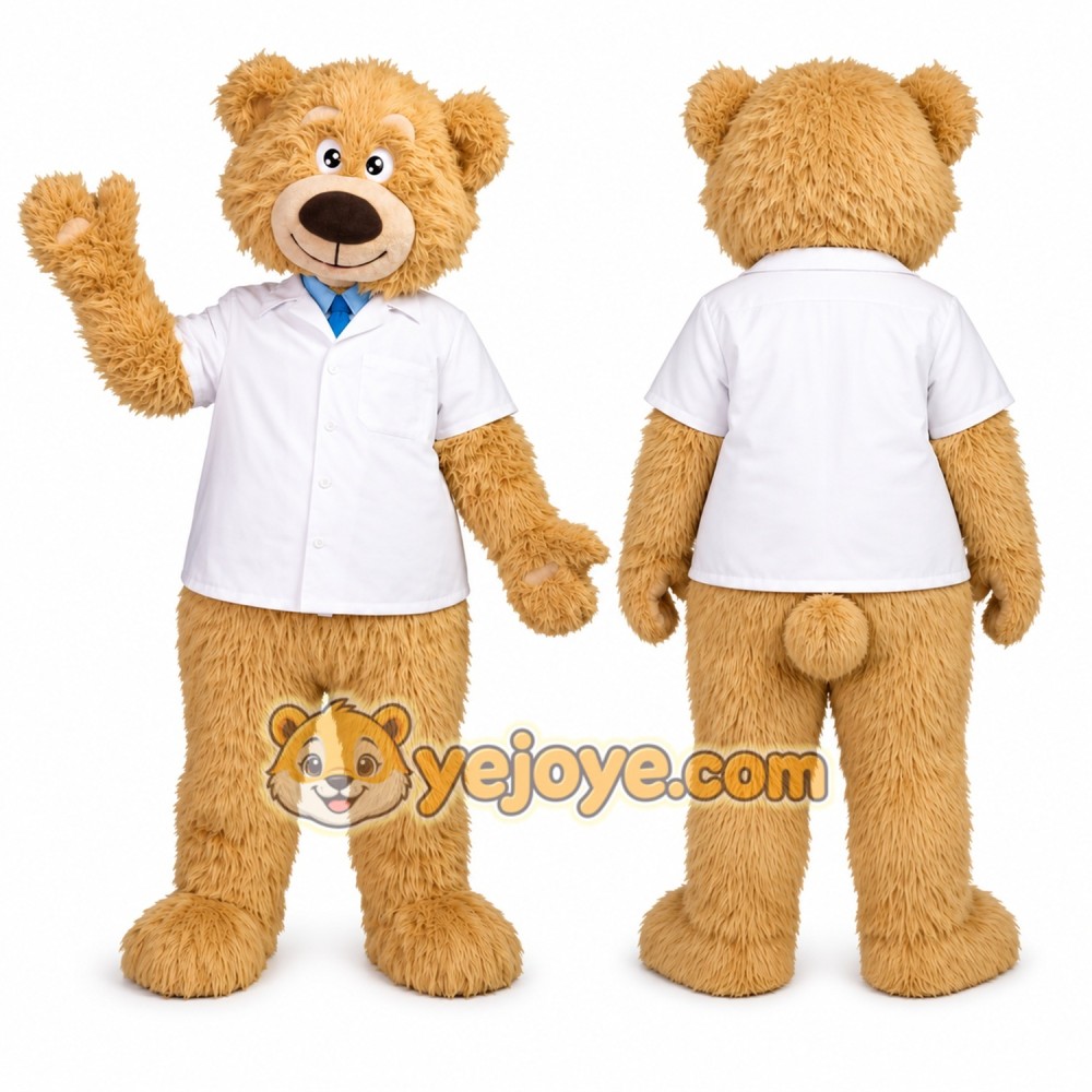 Teddy Bear Doctor Mascot Costume with White Lab Coat Uniform