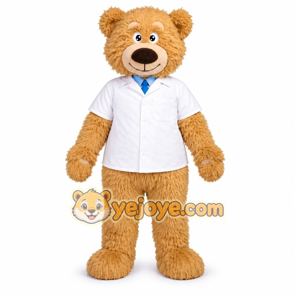 Teddy Bear Doctor Mascot Costume with White Lab Coat Uniform