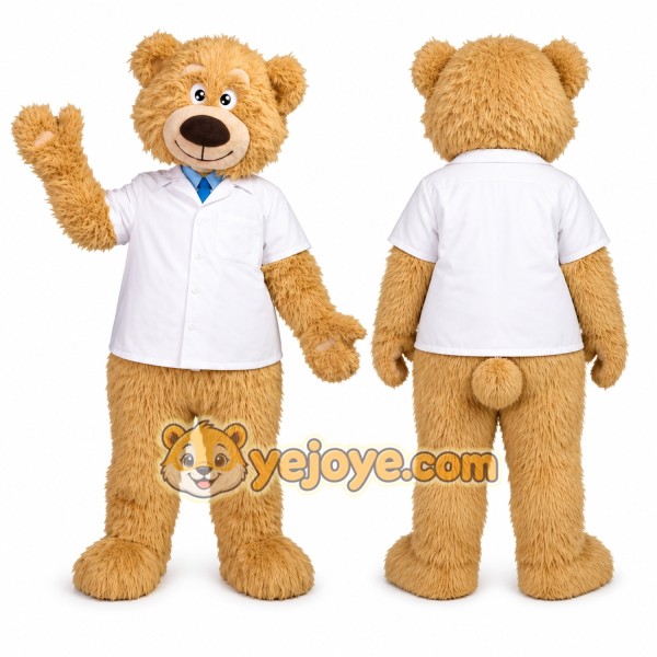 Teddy Bear Doctor Mascot Costume with White Lab Coat Uniform