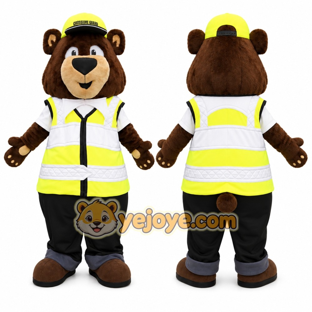 Safety Guard Bear Mascot Costume with High Visibility Workwear Safety Guard Bear Mascot Costume with High Visibility Workwear
