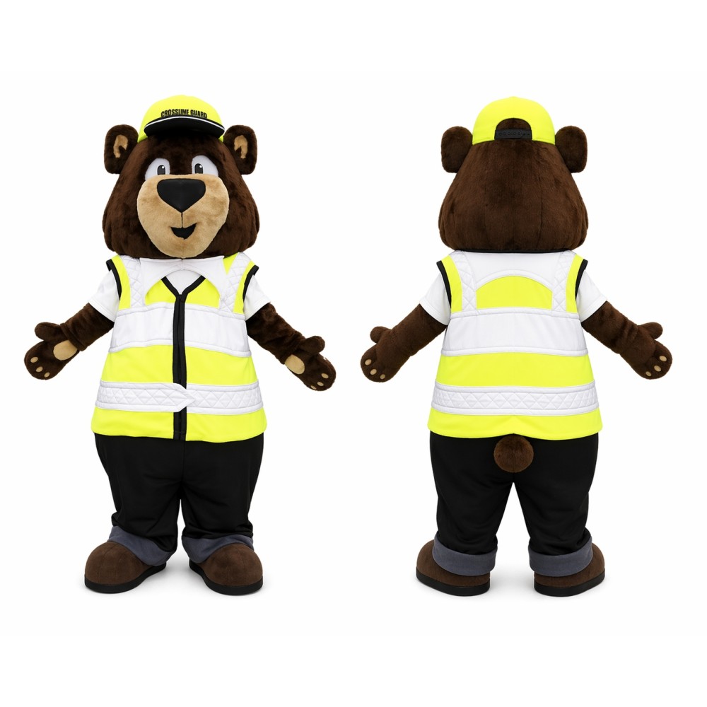 Safety Guard Bear Mascot Costume with High Visibility Workwear