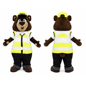 Safety Guard Bear Mascot Costume with High Visibility Workwear