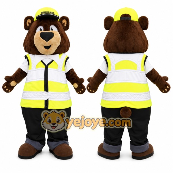 Safety Guard Bear Mascot Costume with High Visibility Workwear