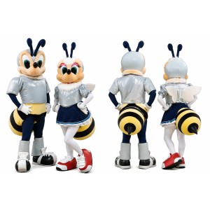 Cartoon Bee Couple Mascot Costumes with Wings and Striped Tail Design