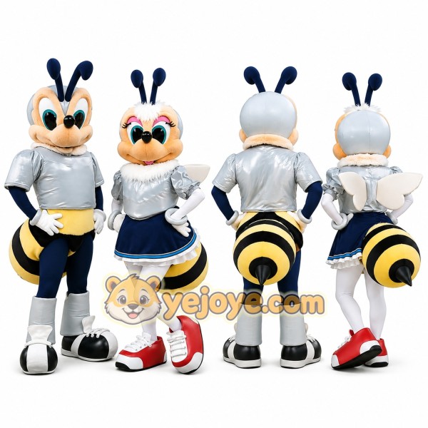 Cartoon Bee Couple Mascot Costumes with Wings and Striped Tail Design
