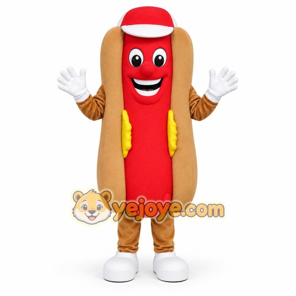 Funny Hot Dog Mascot Costume with Cartoon Food Character Design Funny Hot Dog Mascot Costume with Cartoon Food Character Design