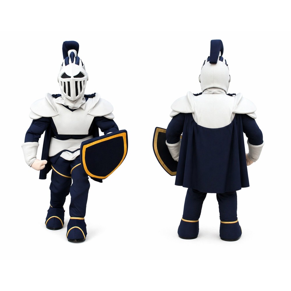 Medieval Knight Mascot Costume with Shield and Armor Design