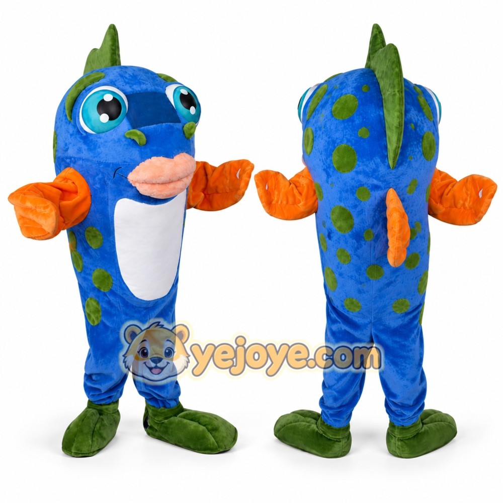 Blue Fish Mascot Costume with Spotted Sea Creature Character Style Blue Fish Mascot Costume with Spotted Sea Creature Character Style