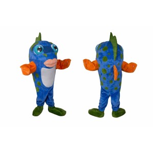 Blue Fish Mascot Costume with Spotted Sea Creature Character Style
