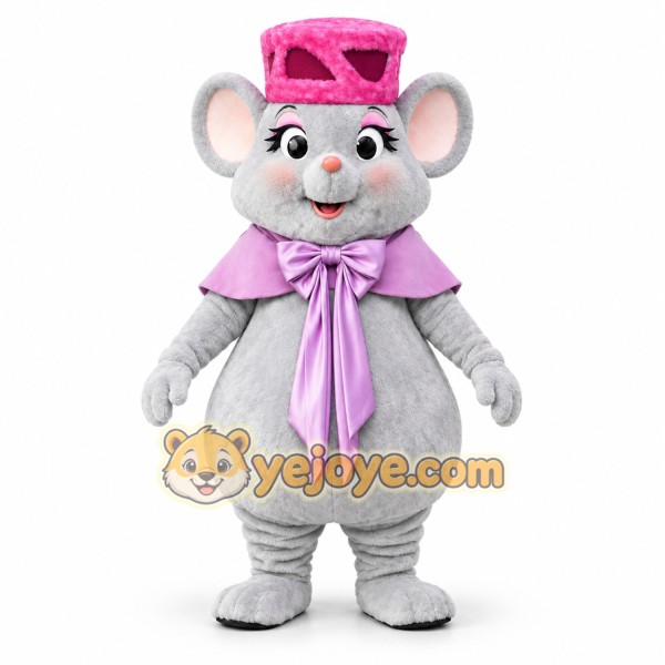 Gray Mouse Mascot Costume with Pink Accessories