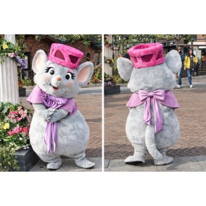 Gray Mouse Mascot Costume with Pink Accessories