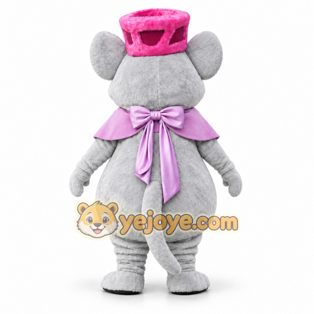 Gray Mouse Mascot Costume with Pink Accessories