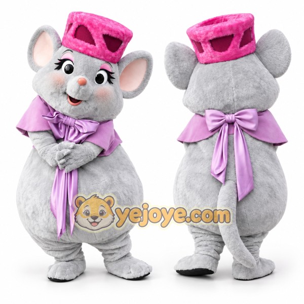 Gray Mouse Mascot Costume with Pink Accessories