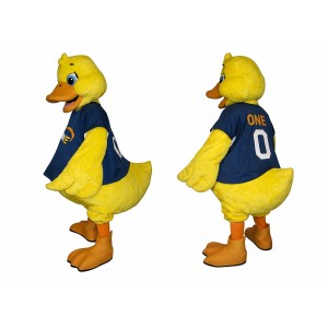 Yellow Duck Mascot Costume with Blue Shirt