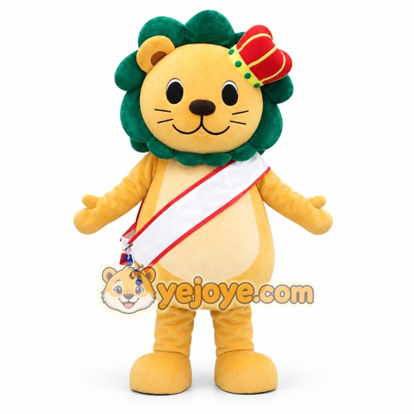 Lion Mascot Costume with Green Mane and Crown