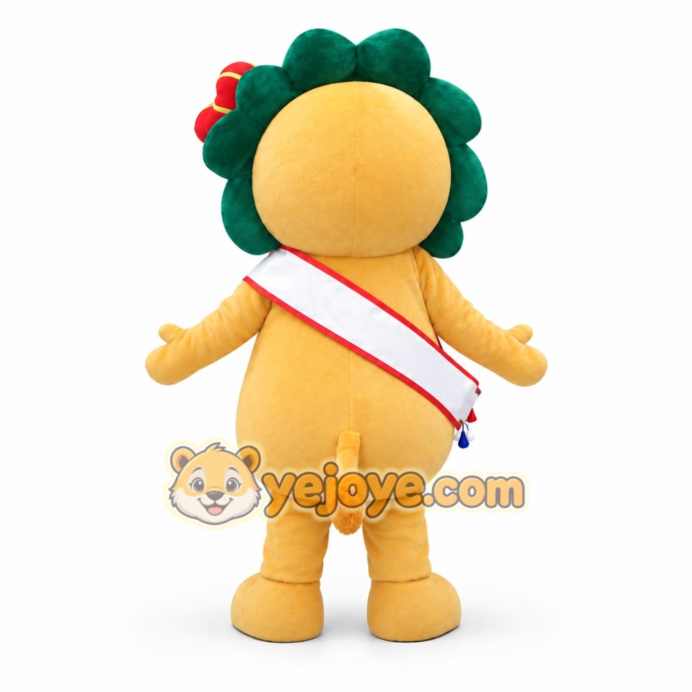 Lion Mascot Costume with Green Mane and Crown Lion Mascot Costume with Green Mane and Crown