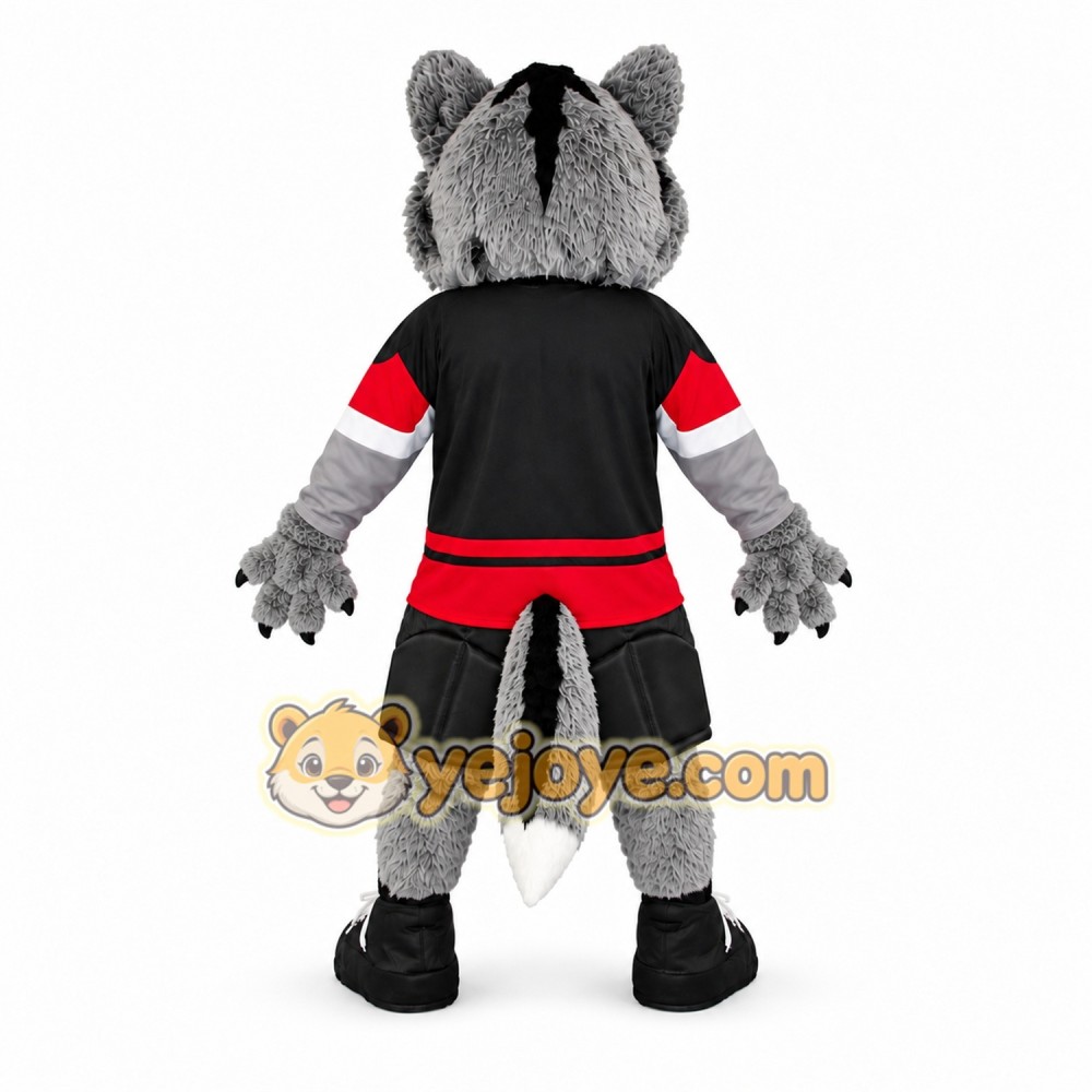 Gray Wolf Mascot Costume with Red Accents Gray Wolf Mascot Costume with Red Accents