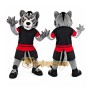 Gray Wolf Mascot Costume with Red Accents
