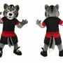 Gray Wolf Mascot Costume with Red Accents