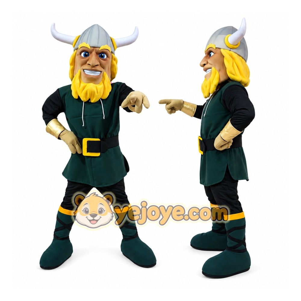 Viking Mascot Costume Green and Yellow Outfit Viking Mascot Costume Green and Yellow Outfit