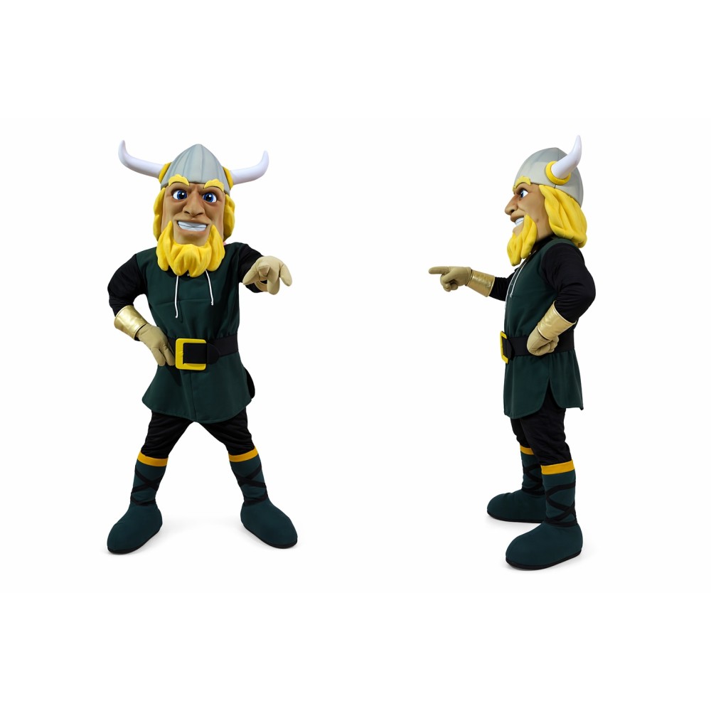 Viking Mascot Costume Green and Yellow Outfit