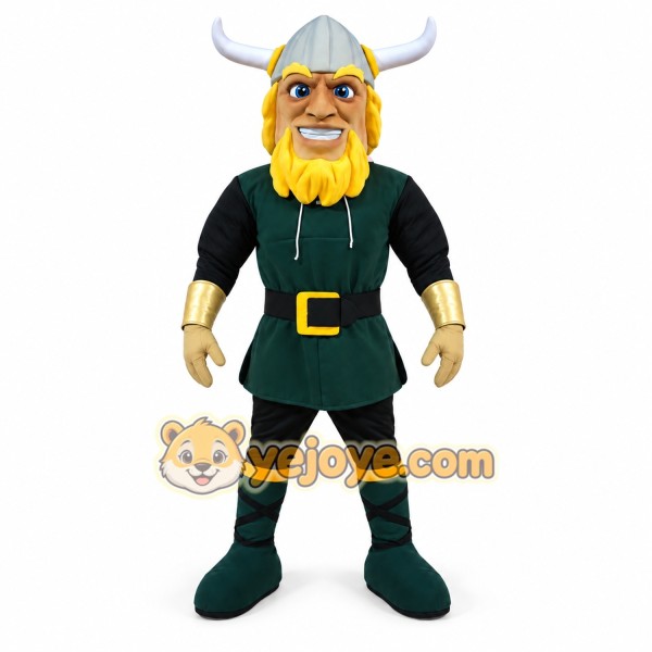 Viking Mascot Costume Green and Yellow Outfit