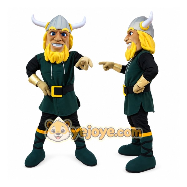 Viking Mascot Costume Green and Yellow Outfit