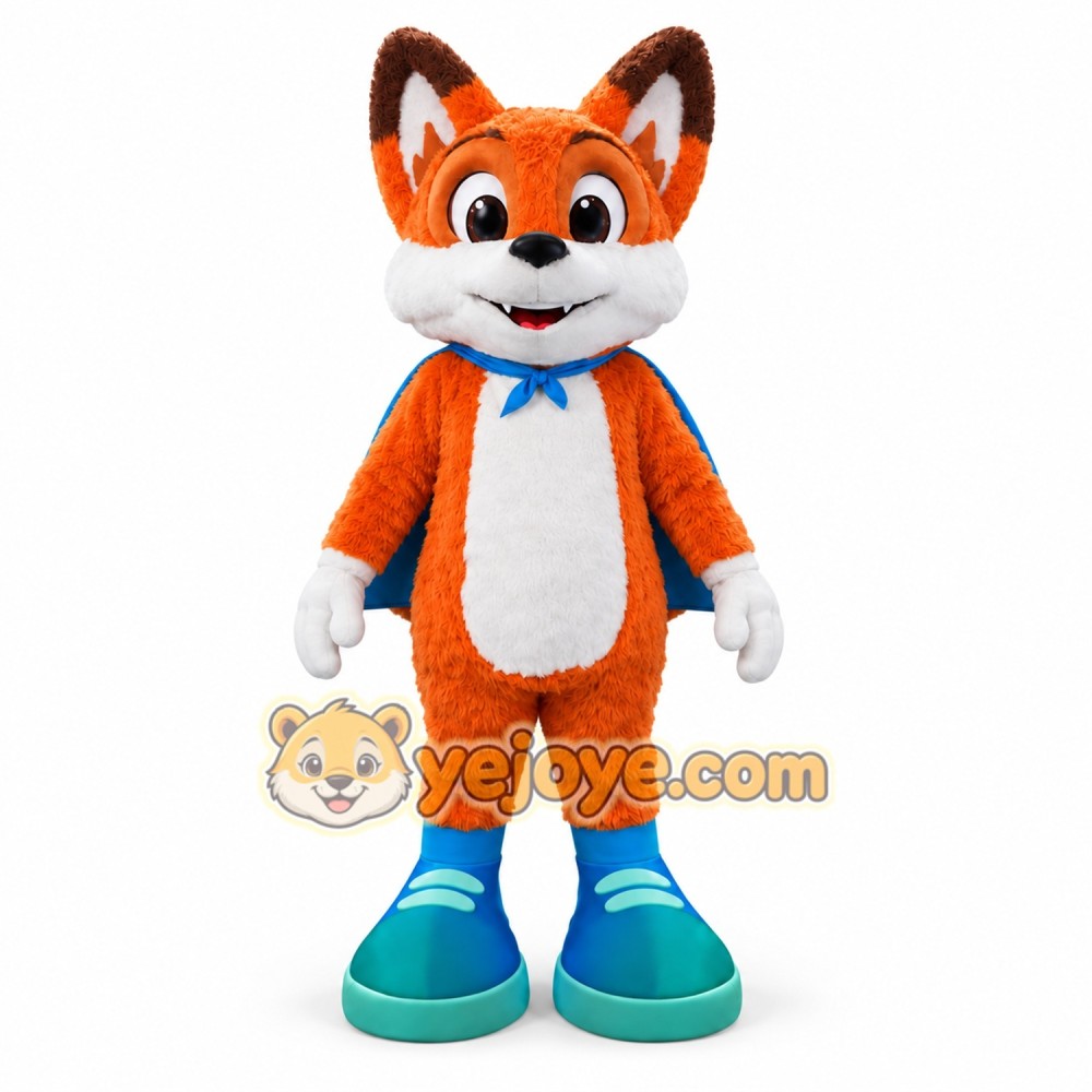Orange Fox Mascot Costume with Blue Cape Orange Fox Mascot Costume with Blue Cape