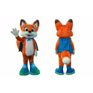 Orange Fox Mascot Costume with Blue Cape
