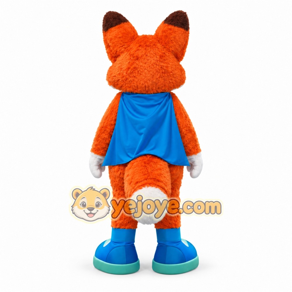 Orange Fox Mascot Costume with Blue Cape Orange Fox Mascot Costume with Blue Cape