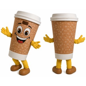 Coffee Cup Mascot Costume with Yellow Gloves and Shoes