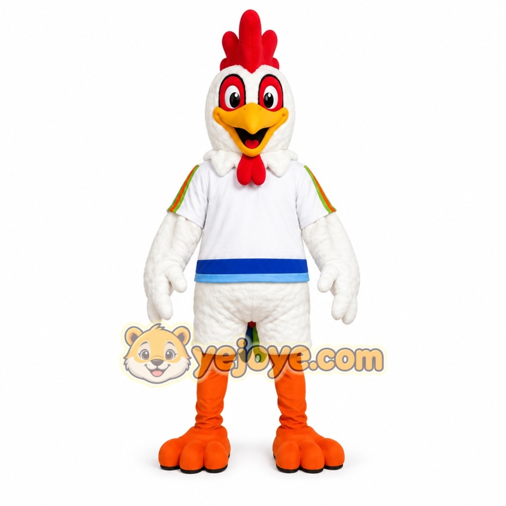 White Chicken Mascot Costume with Colorful Tail White Chicken Mascot Costume with Colorful Tail