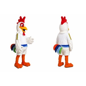 White Chicken Mascot Costume with Colorful Tail