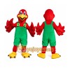 Red Bird Mascot Costume with Green Overalls Red Bird Mascot Costume with Green Overalls