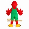 Red Bird Mascot Costume with Green Overalls Red Bird Mascot Costume with Green Overalls