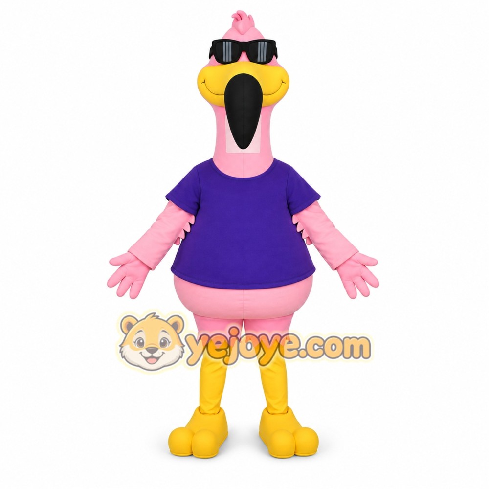 Pink Flamingo Mascot Costume with Sunglasses Pink Flamingo Mascot Costume with Sunglasses