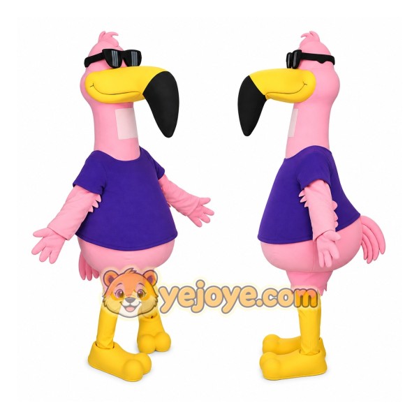 Pink Flamingo Mascot Costume with Sunglasses