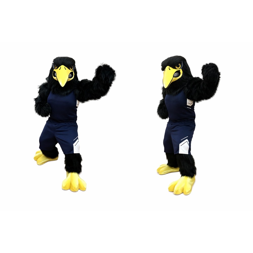Black Bird Mascot Costume with Yellow Accents