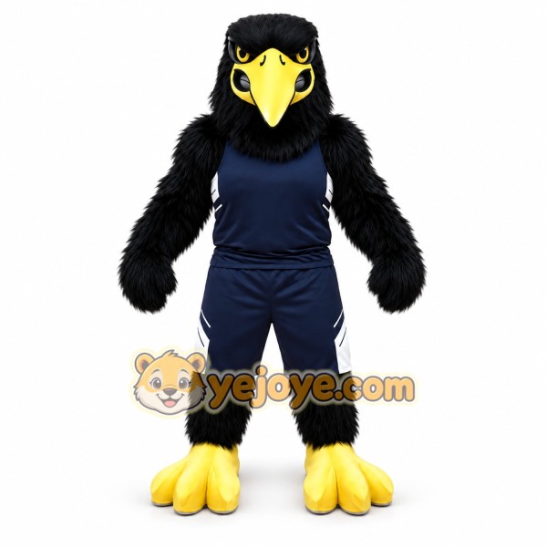 Black Bird Mascot Costume with Yellow Accents Black Bird Mascot Costume with Yellow Accents